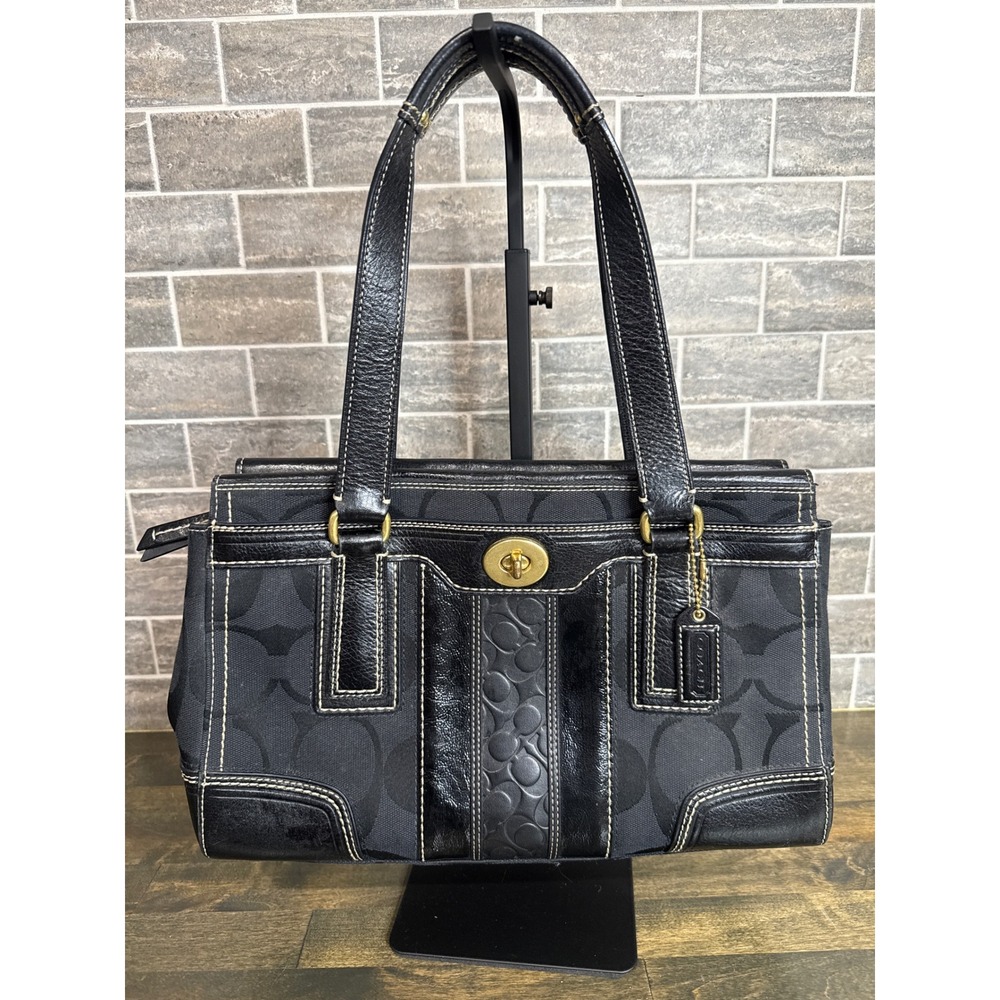 Coach Hampton Black C Monogram Leather/Canvas Satchel Handbag 11620 Y2K - Picture 1 of 13